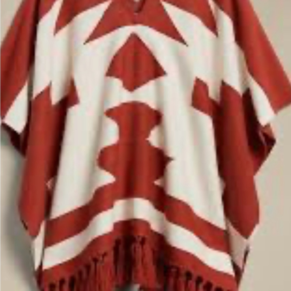 Geometric Patterned Poncho - Red and White By Stick & Ball